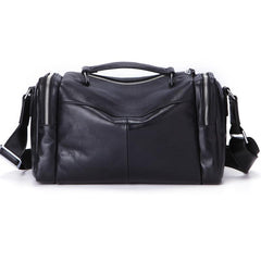 Fashion Black Leather Men's Small Barrel Side Bag Messenger Bag Small Black Overnight Bag For Men