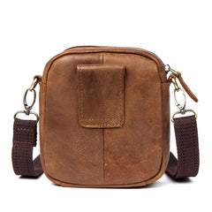 Khaki Leather Mens Cool Mini Messenger Bag Courier Bag Belt Pouch Waist Bag for men