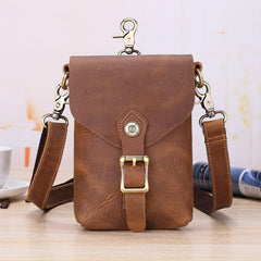 Vintage Brown Leather Men's Belt Pouch Cell Phone Holster Waist Belt Bag Mini Side Bag For Men