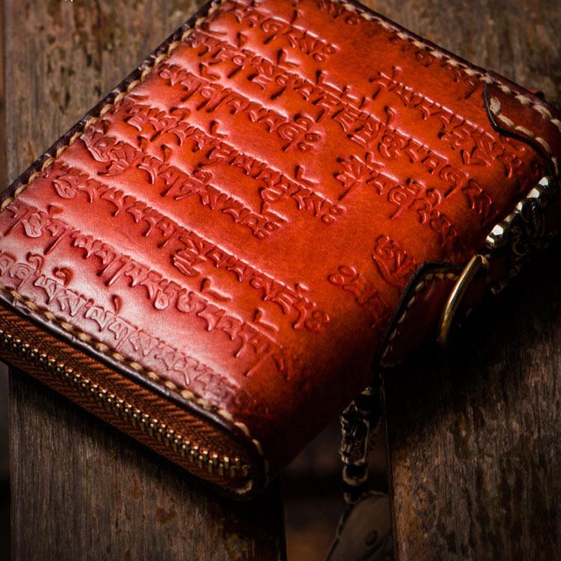 Handmade Leather Tibetan Tooled Mens billfold Wallet Cool Chain Wallet