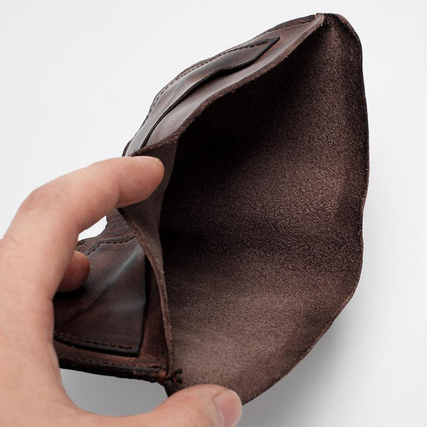 Dark Brown Handmade Leather Mens Bifold Small Wallet Brown billfold Wallet Card GJLN00681007