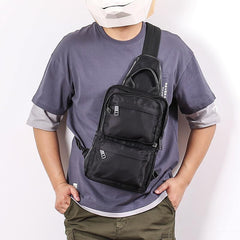 Cool Black Nylon Men's Sling Bag Chest Bag Nylon One shoulder Backpack Sling Pack For Men