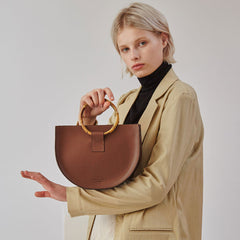 Stylish Leather Brown Womens Saddle Handbag Purse Saddle Shoulder Bag for Women