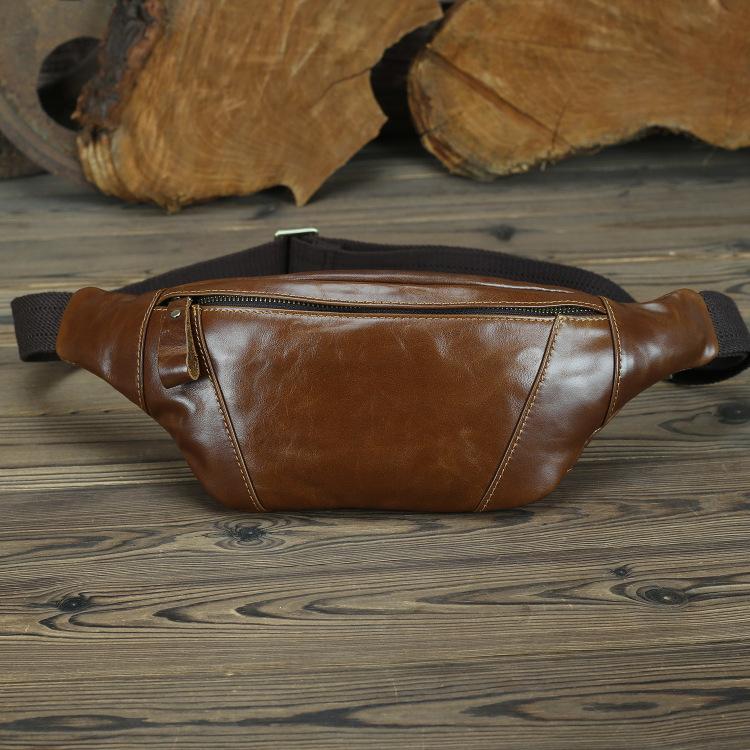 Brown MENS LEATHER FANNY PACK Coffee BUMBAG - Side View