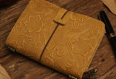 Handmade billfold Bifold Leather Trip Travel Notebook Wallet Floral Leather billfold Wallet For Men Women - EverHandmade