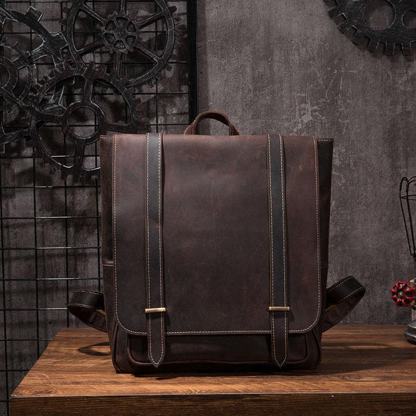 Vintage Mens Leather School Backpacks Laptop Backpack Travel Leather Backpack fo REAL04591028