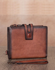 Vintage Tan Leather Small Wristlet Wallet Womens Billfold Wallet Bifold Small Wallet for Women