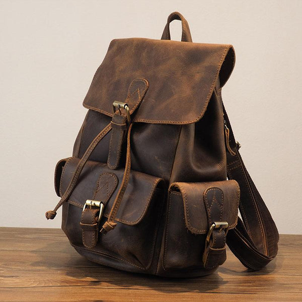 Vintage Mens Leather Small Backpack Travel Backpack Leather School Backpacks for REAL03291023