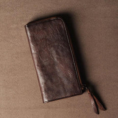 Leather Mens Cool Long Leather Wallet Phone Zipper Clutch Wallet Wristlet Wallet for Men