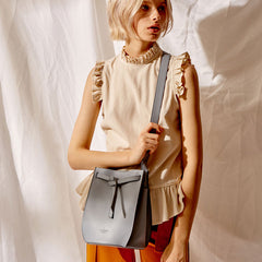 Stylish Leather Blue Womens Bucket Purse Crossbody Bag Barrel Shoulder Bag for Women