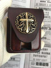 Handmade Brown Leather Mens Classic Zippo Lighter Case Zippo Lighter Pouch with Belt Loop For Men