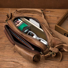 Cool Khaki Mens Leather Fanny Pack Mens Waist Bag Hip Pack Belt Bags Bumbag for Men