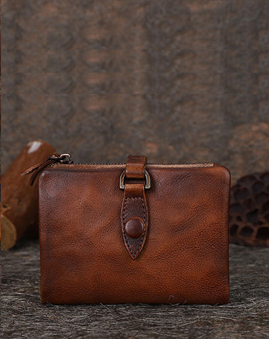 Small Leather Bifold Wallet Vintage Billfold Cute Women Buckle Wallet For Ladies FDS01381022