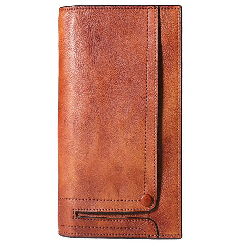 Cool Leather Brown Mens Long Wallet Gray Buckled Long Wallet Bifold Clutch Wallet Card Wallet for Men