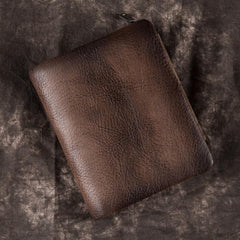 Cool Leather Brown Men's Zipper Blue billfold Small Wallet Trifold Wallet Card Wallet For Men