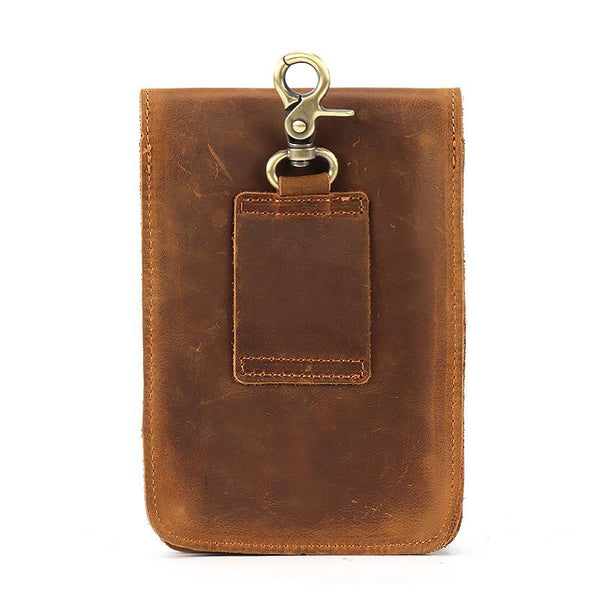 Vintage Brown Leather Men's Belt Pouch Cell Phone Waist Holster Belt Bag For Men FY00981002
