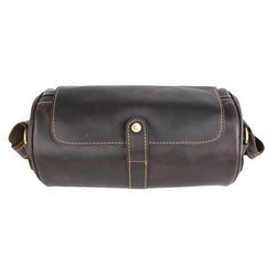 Brown Leather Mens Casual Bucket Shoulder Bag Barrel Messenger Bags Postman Bag For Men