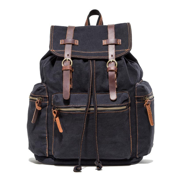 Canvas Leather Women Mens 14" Khaki Travel Backpack Green Computer Bag Black Col SCC01191055