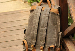 Dark Brown Waxed Canvas Backpack Waxed Cotton Backpack Large Canvas And Leather Backpack - 