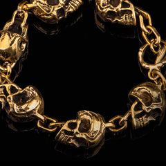 Silver Brass Stainless Steel Biker Trucker Skull Heavy Gothic Skulls Men Bracelet Biker Jewelry