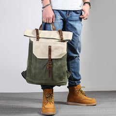 Casual Waxed Canvas Green Men's Travel School Backpack Laptop Backpack For Men