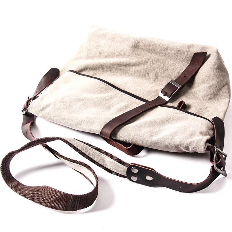 Canvas Mens Casual Beige 12‘’ Courier Bag Shoulder Bag Side Bag Messenger Bag for Men