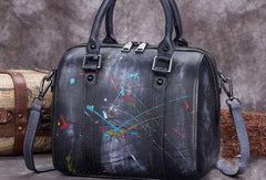Genuine Leather Handbag Vintage Boston Bag Shoulder Bag Crossbody Bag Purse For Women