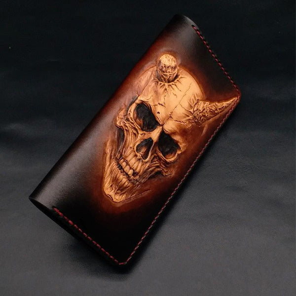 Dark Coffee Handmade Tooled Death Skull with - Back View