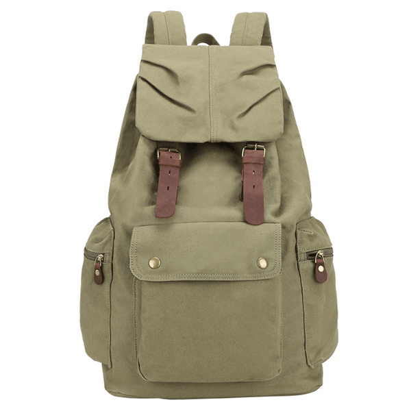 Canvas Leather Women Mens 14" Khaki Travel Backpack Green Computer Bag College B SCC01091006