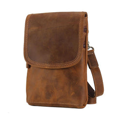 Cool Brown Leather Mens Belt Pouch Mini Shoulder Bag Waist Bags For Men