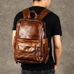 Genuine Leather Mens Cool Backpacks Large Brown Travel Backpack Hiking Backpacks for men