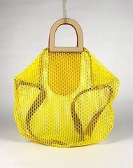 Womens Yellow Net Polyester Leather Tote Handbag Purse Polyester Tote Shoulder Bag Purse for Ladies