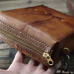 Handmade Vintage Brown Leather Mens Box Bag Shoulder Bag Messenger Bag for Men