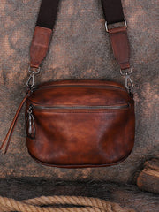 Vintage Green Leather Womens Saddle Shoulder Bag - Leather Texture Detail