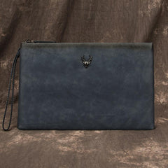 Vintage Tan MENS LEATHER SLIM ZIPPER CLUTCH - Open View