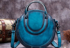 Genuine Leather Handbag Vintage Circle Bag Shoulder Bag Crossbody Bag Purse For Women - EverHandmade