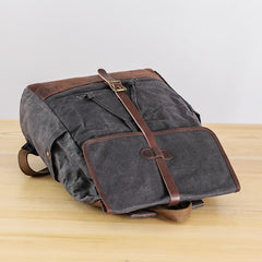 Gray Waxed Canvas Mens Large 15'' Laptop Backpack College Backpack Hiking Backpack for Men