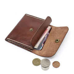 Handmade Leather Mens Front Pocket Wallet Card Wallet Slim Small Change Wallet for Men