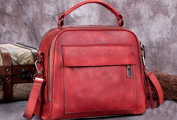 Genuine Leather Handbag Vintage Crossbody Bag Shoulder Bag Purse For Women - EverHandmade