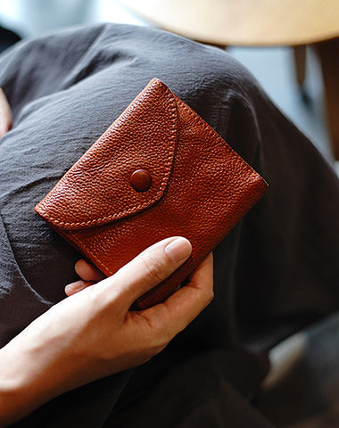 Slim Womens Brown Leather Billfold Wallet Small Wallet with Coin Pocket Envelope WW00971113