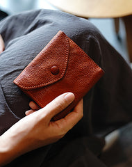 Slim Womens Brown Leather Billfold Wallet Small Wallet with Coin Pocket Envelope Wallet for Ladies