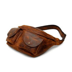 Black LEATHER MENS 10 inches FANNY PACK - Open View