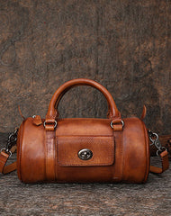 Black Gray Leather Womens Barrel Handbag Handmade Barrel Handbag Crossbody Purse for Ladies