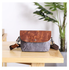 Leather Canvas Mens Small Side Bag Gray Courier Bag Postman Bag Messenger Bag for Men