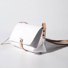 Handmade Leather White Gray Womens Small Cute Shoulder Purse Crossbody Bag for Women