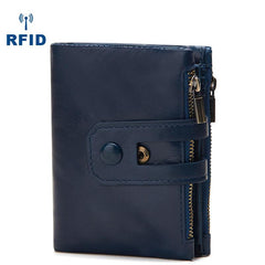 RFID Brown Leather Men's Double Zipper Small Wallet Black billfold Wallet For Men