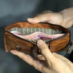 Vintage Handmade Black Leather Mens billfold Leather Wallet Men Tan Bifold Small Wallets for Men