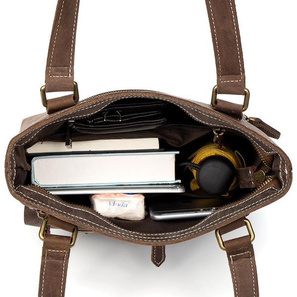 Casual Brown Leather 12 inches Shoulder Briefcase Work Bags Tote Bags for Men MSG03981226