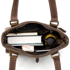 Casual Brown Leather 12 inches Shoulder Briefcase Work Bags Tote Bags for Men