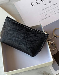 Cute Women Black Leather Small Change Wallet Keychain with Wallet Zipper Coin Wallet For Women
